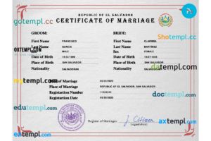 editable template, El Salvador marriage certificate PSD template, completely editable