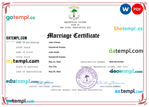editable template, Equatorial Guinea marriage certificate Word and PDF template, fully editable
