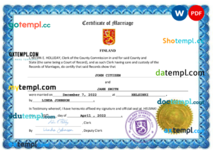 editable template, Finland marriage certificate Word and PDF template, fully editable