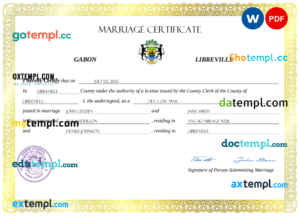 editable template, Gabon marriage certificate Word and PDF template, fully editable