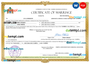 editable template, Gambia marriage certificate Word and PDF template, completely editable