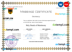 editable template, Germany marriage certificate Word and PDF template, completely editable