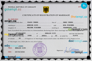 editable template, Germany marriage certificate PSD template, completely editable