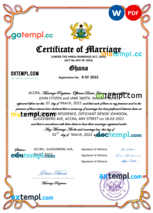 editable template, Ghana marriage certificate Word and PDF template, fully editable