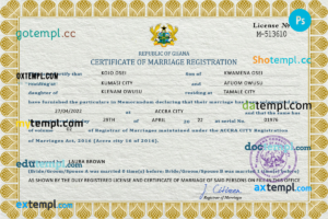 editable template, Ghana marriage certificate PSD template, fully editable