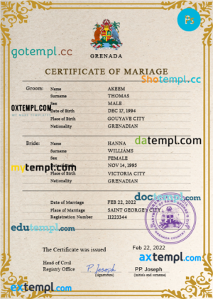 editable template, Grenada marriage certificate PSD template, fully editable