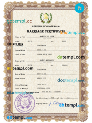 editable template, Guatemala marriage certificate PSD template, completely editable