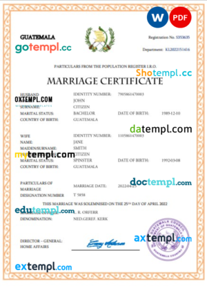 editable template, Guatemala marriage certificate Word and PDF template, completely editable