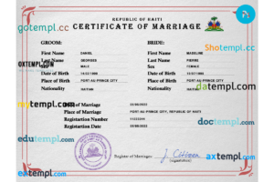 editable template, Haiti marriage certificate PSD template, completely editable
