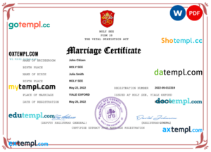 editable template, Holy See marriage certificate Word and PDF template, completely editable