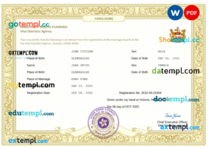 editable template, Hong Kong marriage certificate Word and PDF template, completely editable