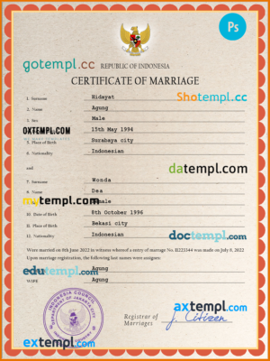 editable template, Indonesia marriage certificate PSD template, completely editable