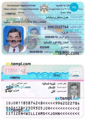 editable template, JORDAN identity card PSD template, with fonts