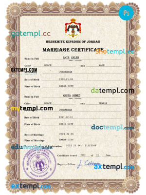 editable template, Jordan marriage certificate PSD template, completely editable
