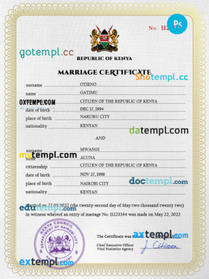 editable template, Kenya marriage certificate PSD template, completely editable