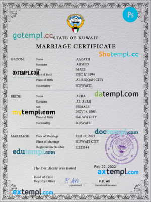 editable template, Kuwait marriage certificate PSD template, completely editable