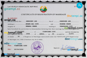editable template, Laos marriage certificate PSD template, completely editable