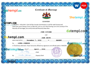 editable template, Lesotho marriage certificate Word and PDF template, fully editable
