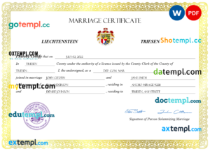 editable template, Liechtenstein marriage certificate Word and PDF template, completely editable
