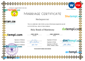 editable template, Madagascar marriage certificate Word and PDF template, fully editable