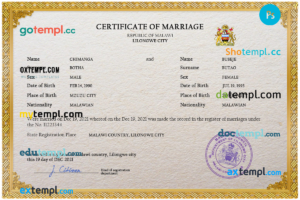 editable template, Malawi marriage certificate PSD template, fully editable