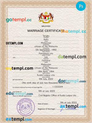 editable template, Malaysia marriage certificate PSD template, completely editable