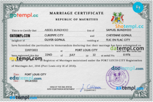 editable template, Mauritius marriage certificate PSD template, completely editable