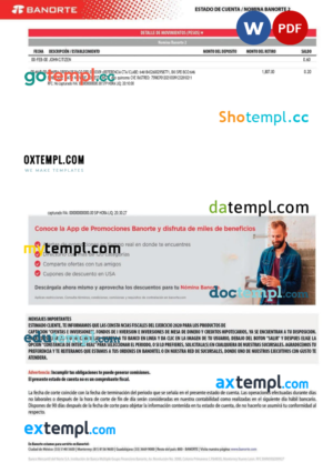 editable template, Mexico Banorte bank statement Word and PDF template, version 2