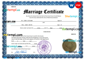 editable template, Mexico marriage certificate Word and PDF template, completely editable