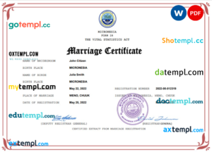 editable template, Micronesia marriage certificate Word and PDF template, fully editable