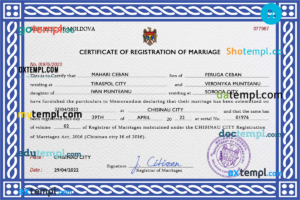 editable template, Moldova marriage certificate PSD template, fully editable