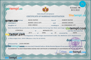 editable template, Monaco marriage certificate PSD template, completely editable