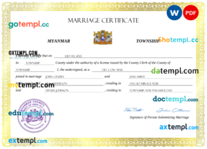 editable template, Myanmar marriage certificate Word and PDF template, completely editable