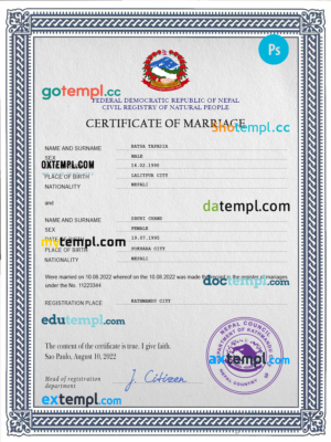 editable template, Nepal marriage certificate PSD template, completely editable