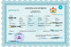 editable template, Netherlands vital record birth certificate PSD template, fully editable