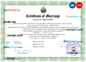 editable template, North Macedonia marriage certificate Word and PDF template, completely editable