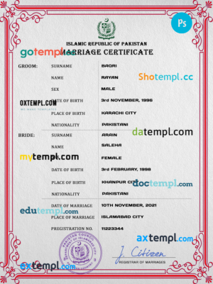 editable template, Pakistan marriage certificate PSD template, fully editable