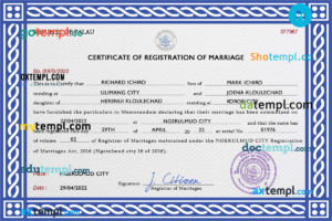 editable template, Palau marriage certificate PSD template, completely editable