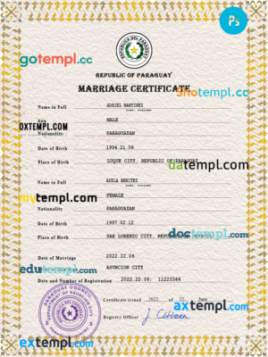 editable template, Paraguay marriage certificate PSD template, completely editable
