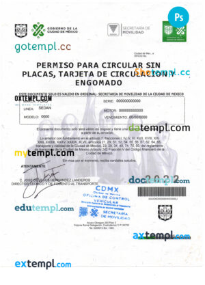 editable template, Mexico Permiso Para Circular Sin Placas PSD template, fully editable