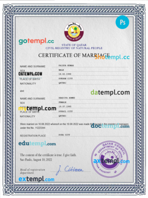editable template, Qatar marriage certificate PSD template, completely editable
