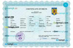 editable template, Romania vital record birth certificate PSD template