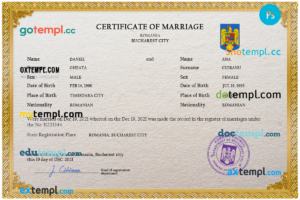 editable template, Romania marriage certificate PSD template, fully editable