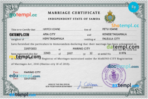editable template, Samoa marriage certificate PSD template, completely editable
