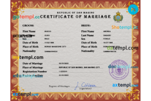 editable template, San Marino marriage certificate PSD template, fully editable