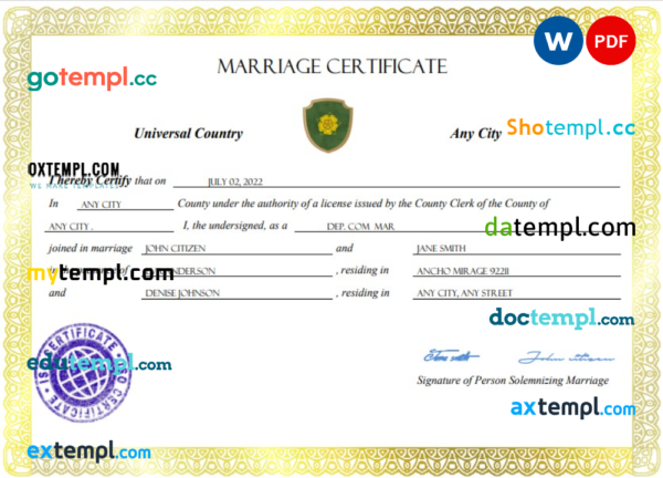 editable template, # adore universal marriage certificate Word and PDF template, completely editable