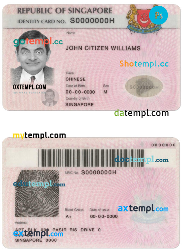 editable template, Singapore identity card PSD template, completely editable