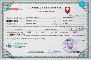 editable template, Slovakia marriage certificate PSD template, fully editable