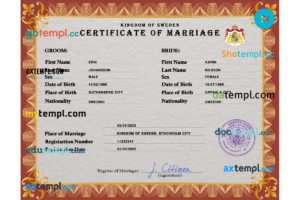 editable template, Sweden marriage certificate PSD template, fully editable