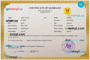 editable template, Syria marriage certificate PSD template, fully editable